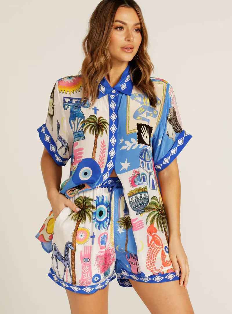 Casual Fashion Linen Temperament Shirt Shorts Suit