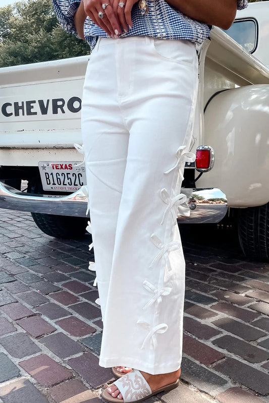 White Bow Knot Side Detail Straight Leg Loose Jeans Dear-Lover Dropshipping