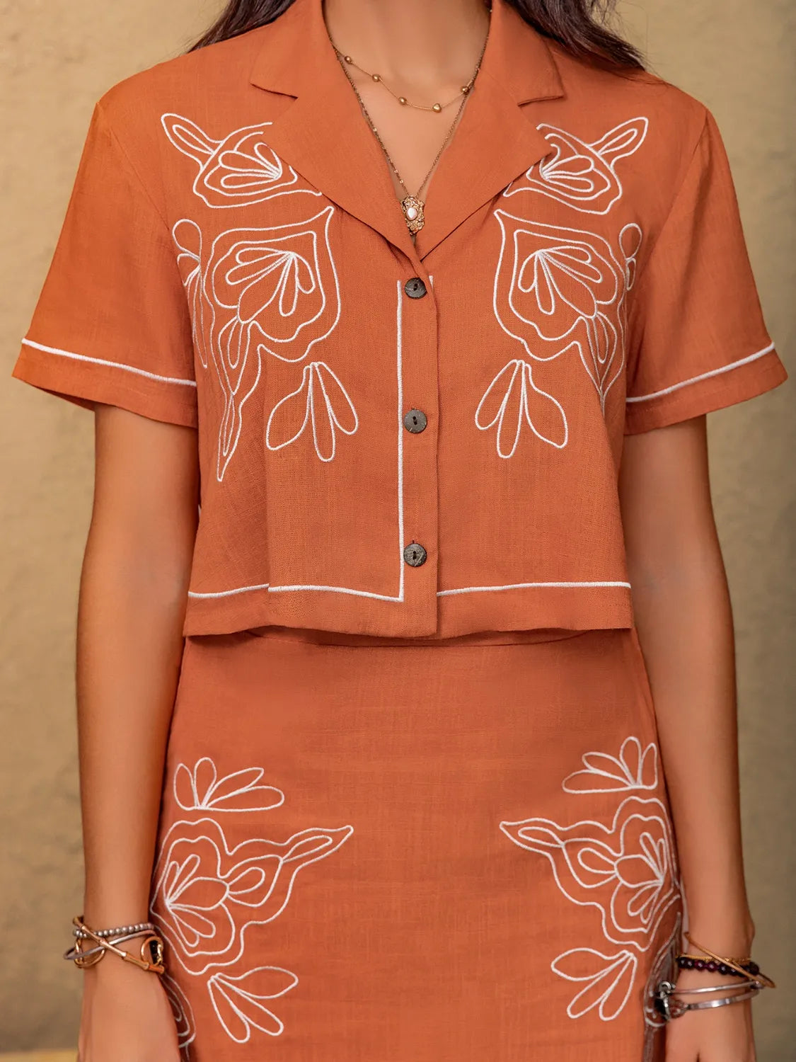 Embroidered Short Sleeve Top and Mini Skirt Set - CHIC TB