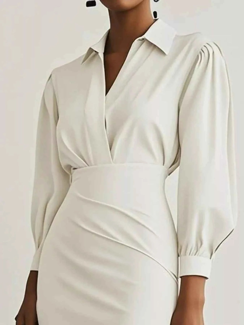Ruched Midi Shirt Dress with Side Slit