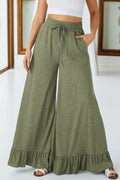 Jungle Green Ruffled Wide Leg Pull On High Waist Pants with Pockets Dear-Lover Dropshipping