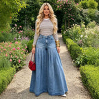 Casual Women's Wide-Leg Flared Jeans with Washed Wrinkle Design Fashionable Denim Pants