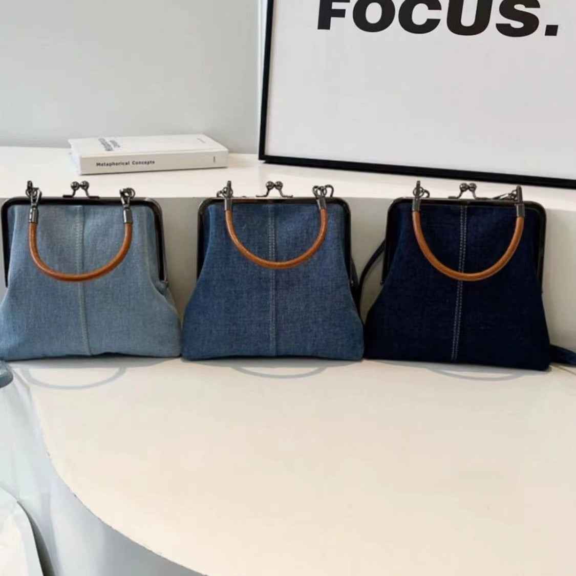 Small handbag women's handbag handmade denim splicing hand-held crossbody bag single shoulder bag small shoulder bag