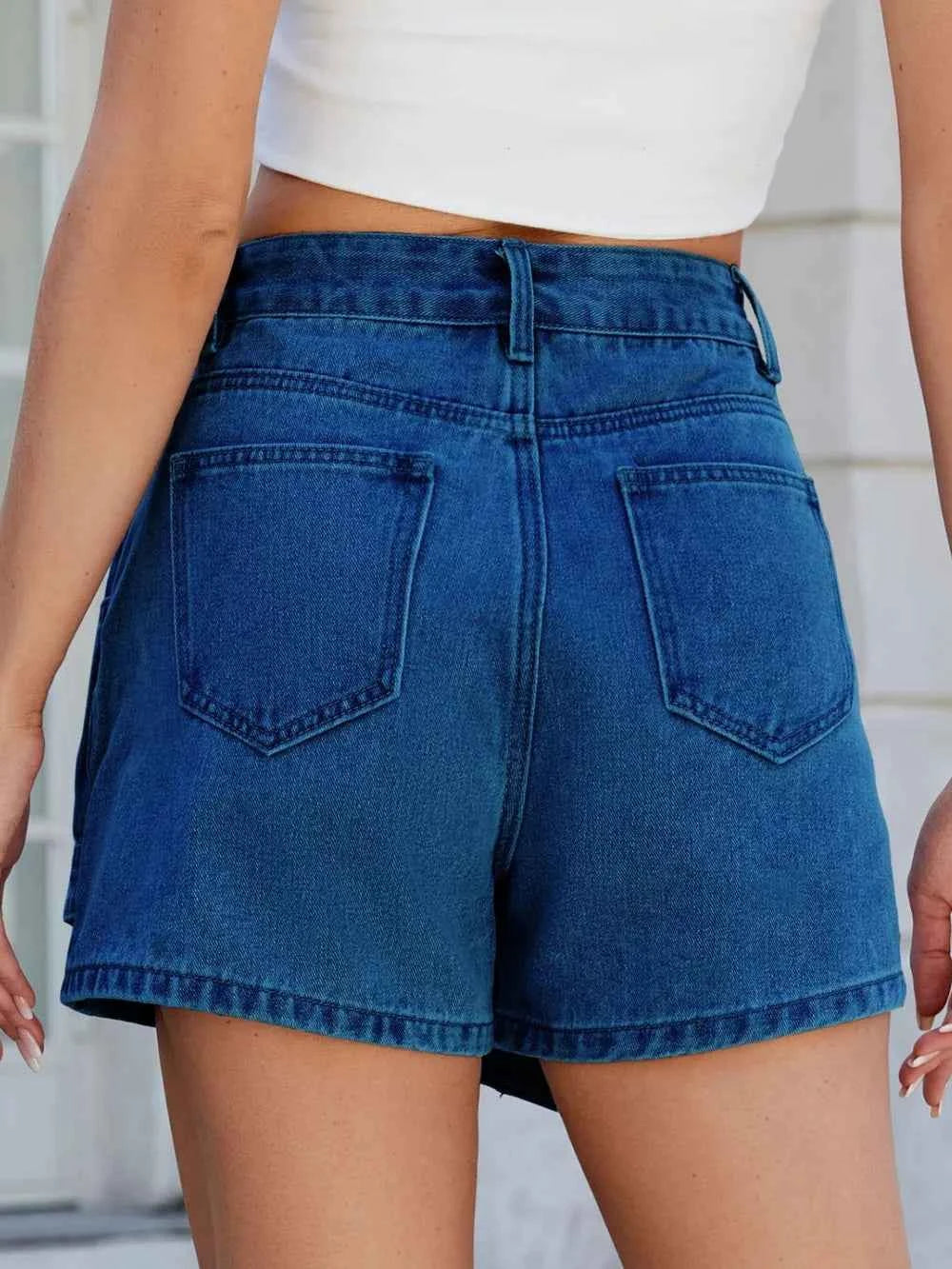 Asymmetrical Denim Skort with Pockets