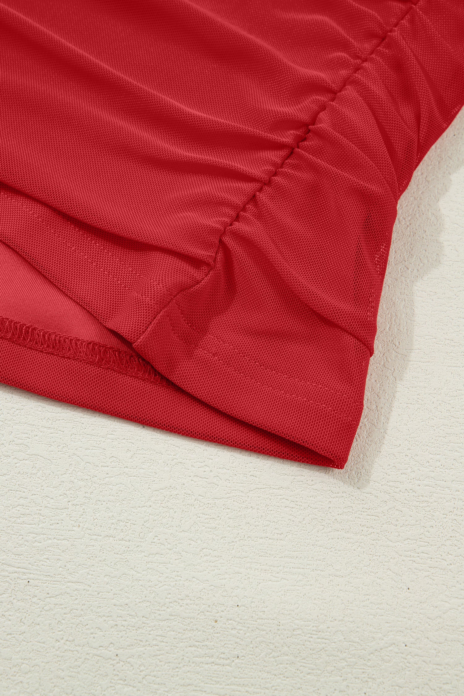 Fiery Red Sheer Mesh Patchwork High Neck Long Sleeve Top