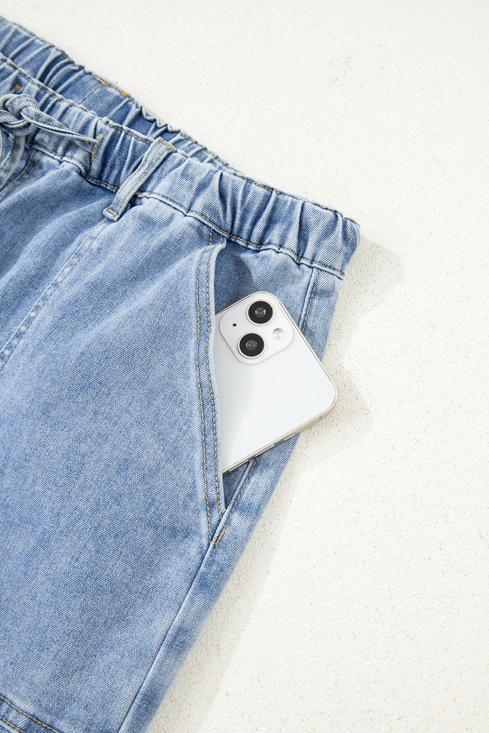 Beau Blue Drawstring Seam Detail Raw Hem Wide Leg Denim Pants Dear-Lover Dropshipping