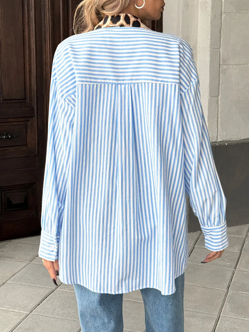 Leopard Floral Striped Casual Button-Up Shirt.