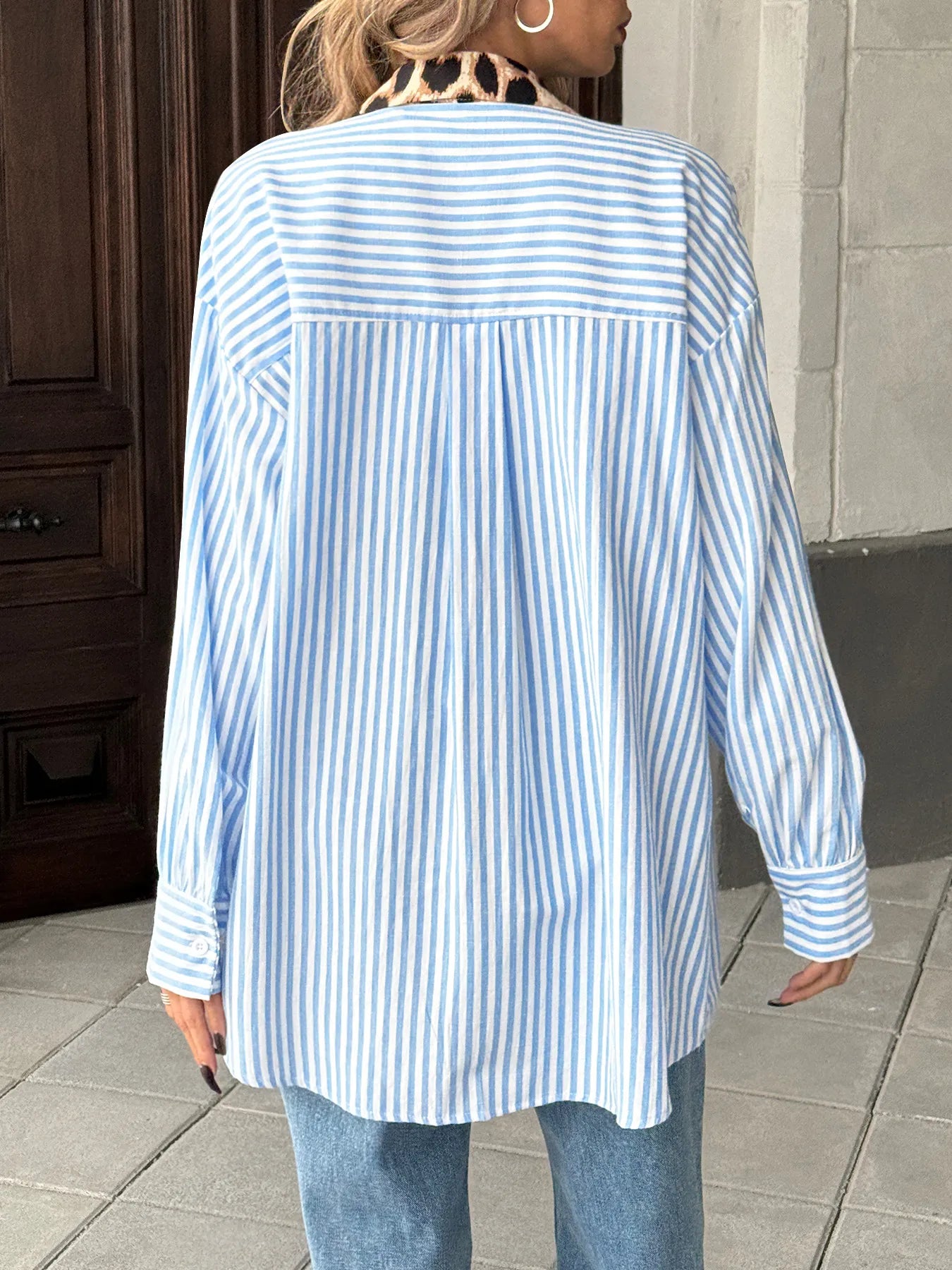 Leopard Floral Striped Casual Button-Up Shirt.