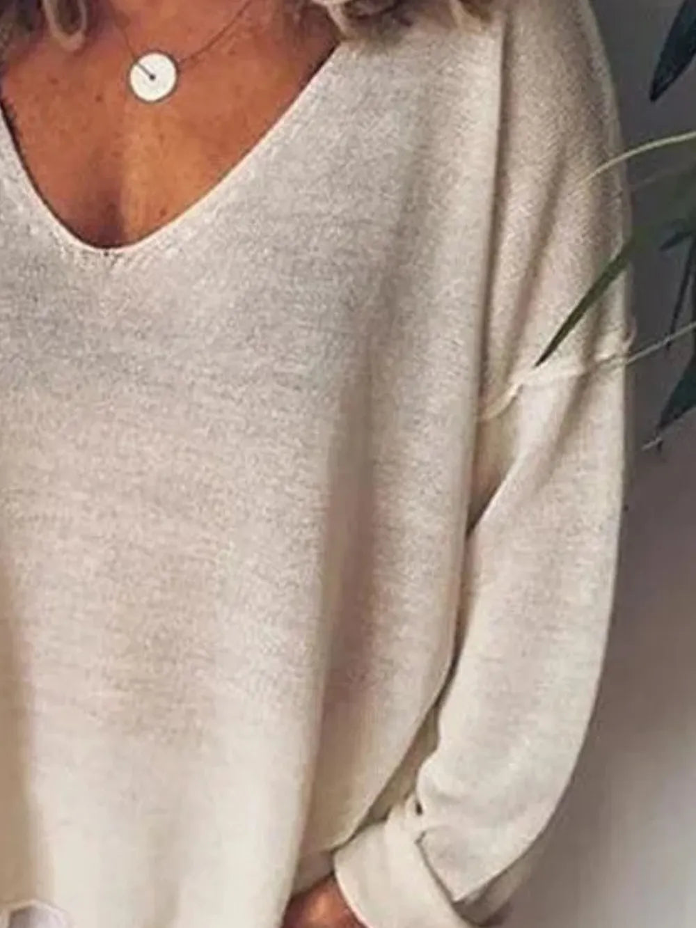 Full Size V-Neck Drop Shoulder Long Sleeve T-Shirt Plus Size.