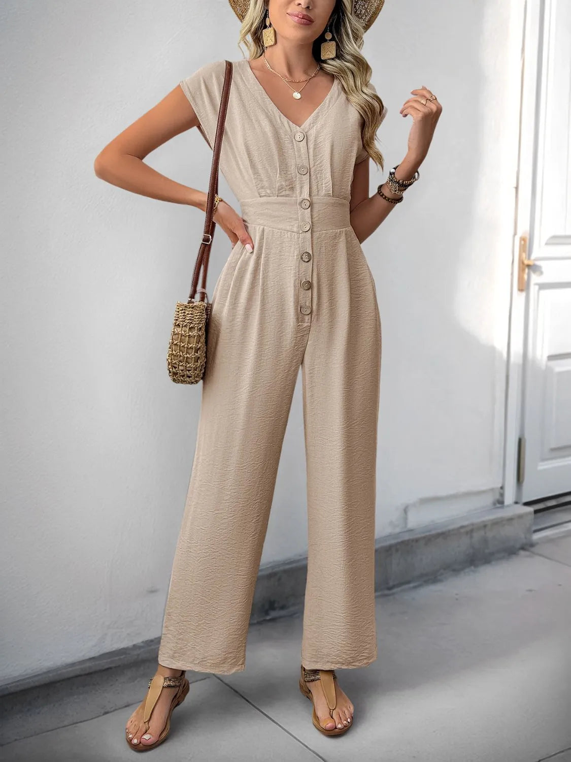 V-Neck Wide Leg Jumpsuit.