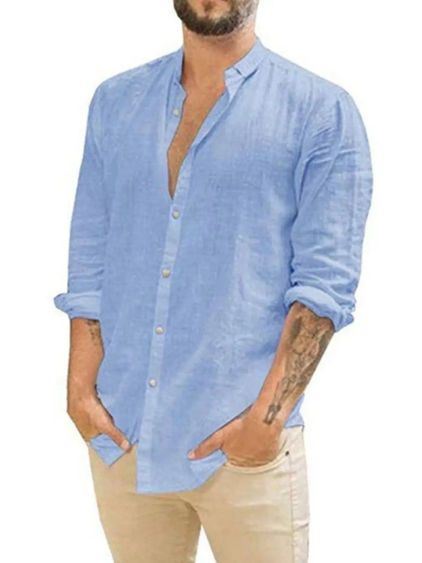 Men's Full Size Casual Linen Button Down Shirt Plus Size.