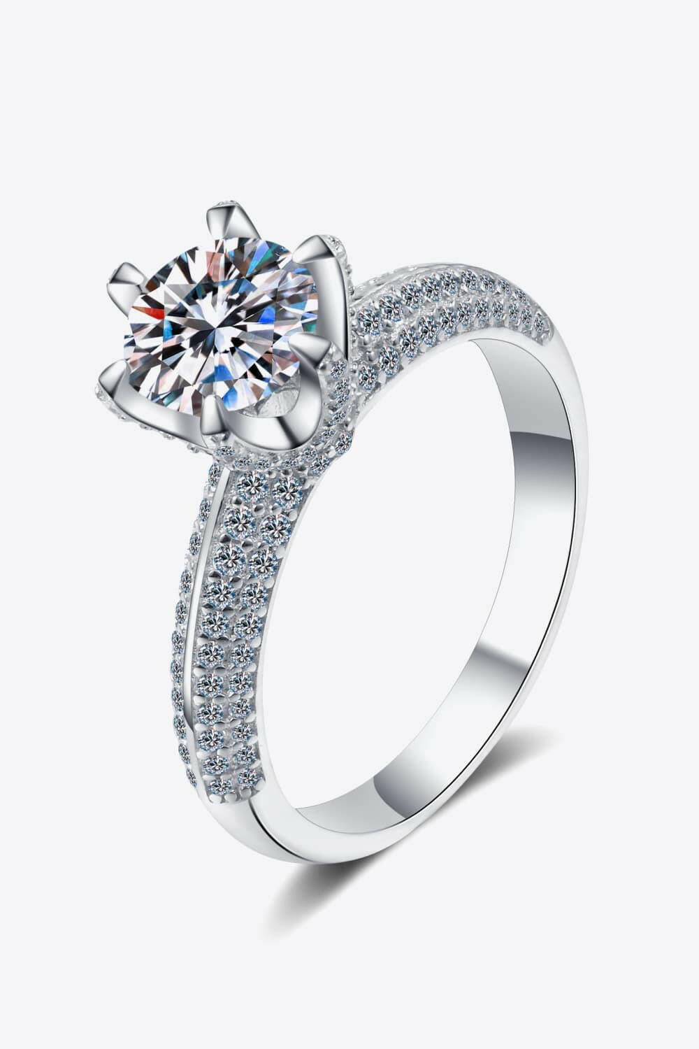2 Carat Moissanite 925 Sterling Silver Side Stone Ring.