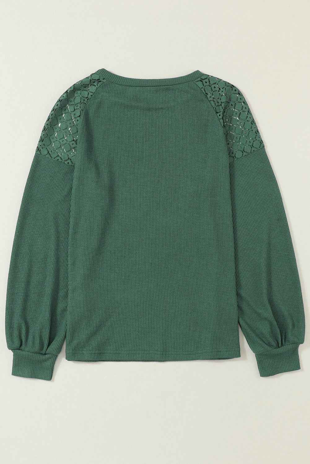 Green Lace Long Sleeve Textured Pullover
