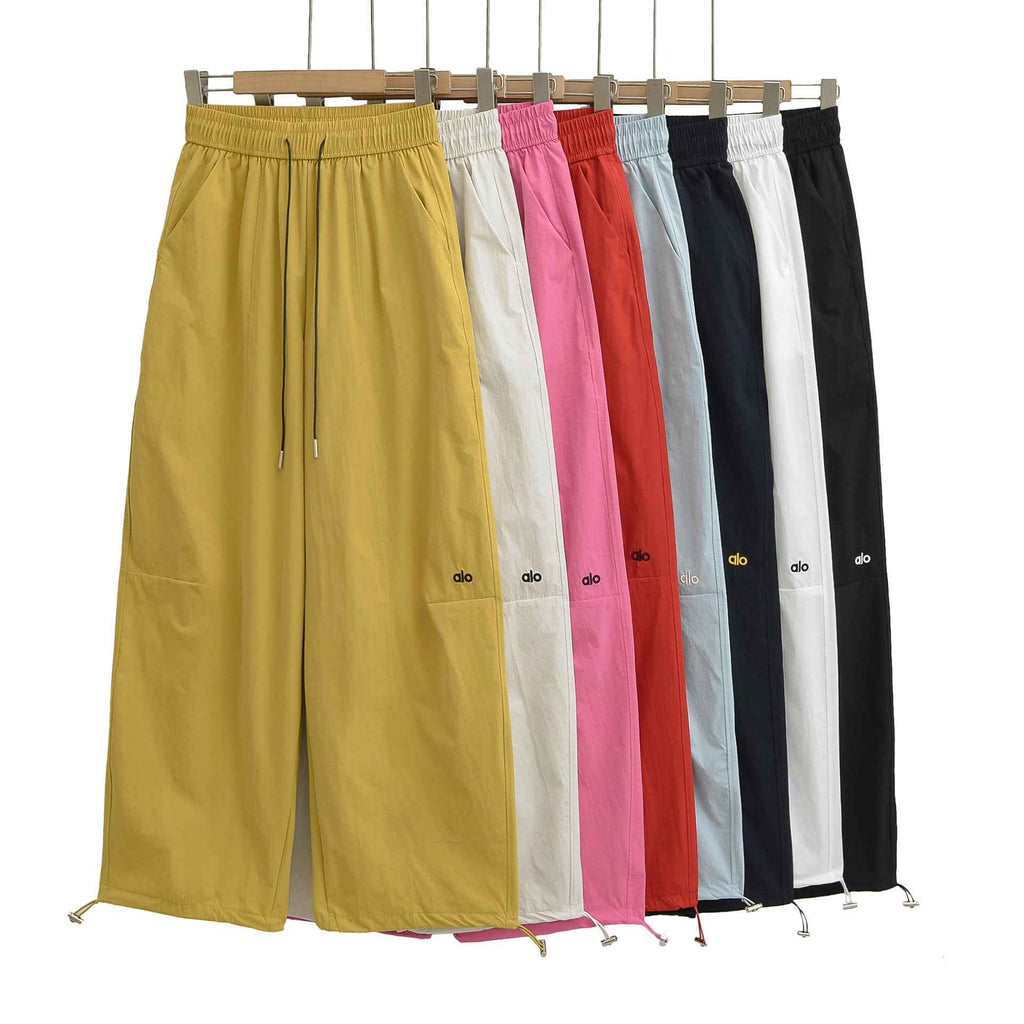 Elastic high waisted loose slimming drawstring ankle tied casual pants