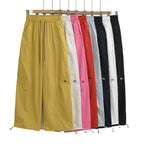 Elastic high waisted loose slimming drawstring ankle tied casual pants