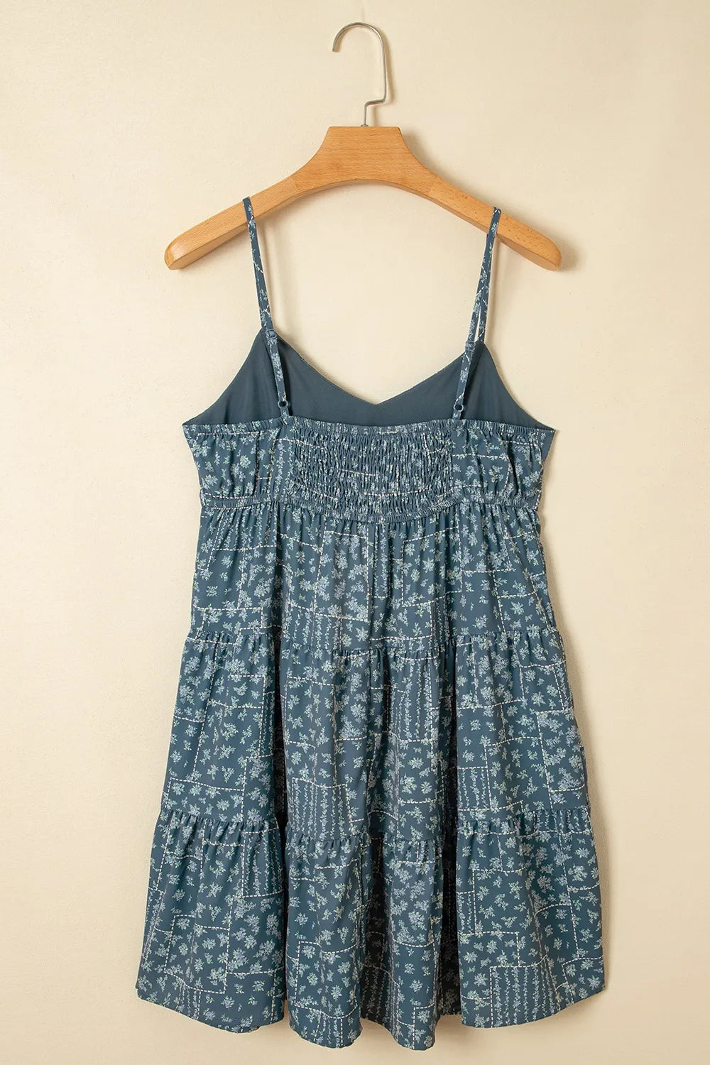 Spaghetti Straps Floral Print Knot Detail High Waist Flared Dress.