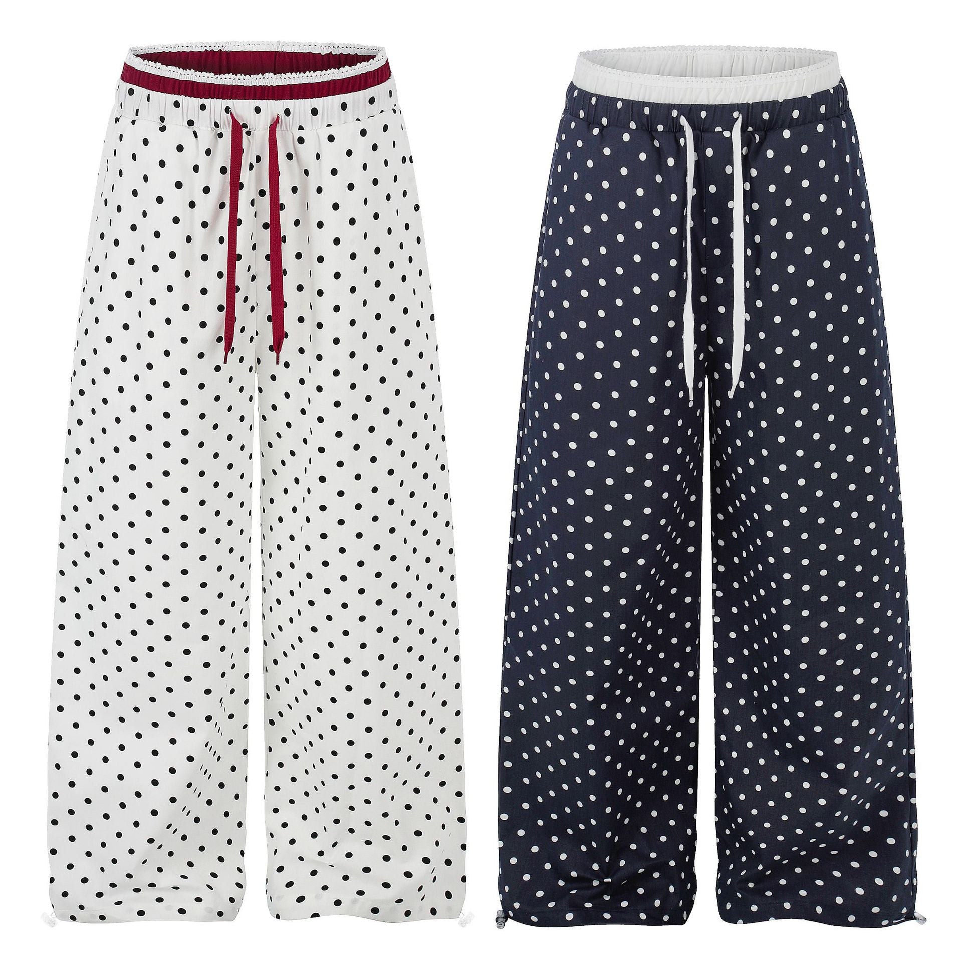 Waist Polka Dot Wide-leg Sweatpants,  Loose Fit Long Pants
