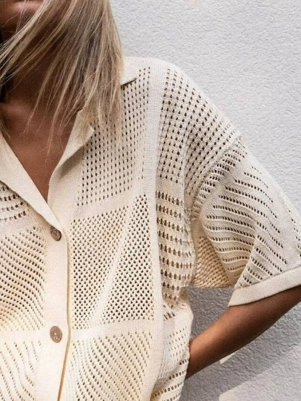 Crochet Button Up Top and Shorts Set.