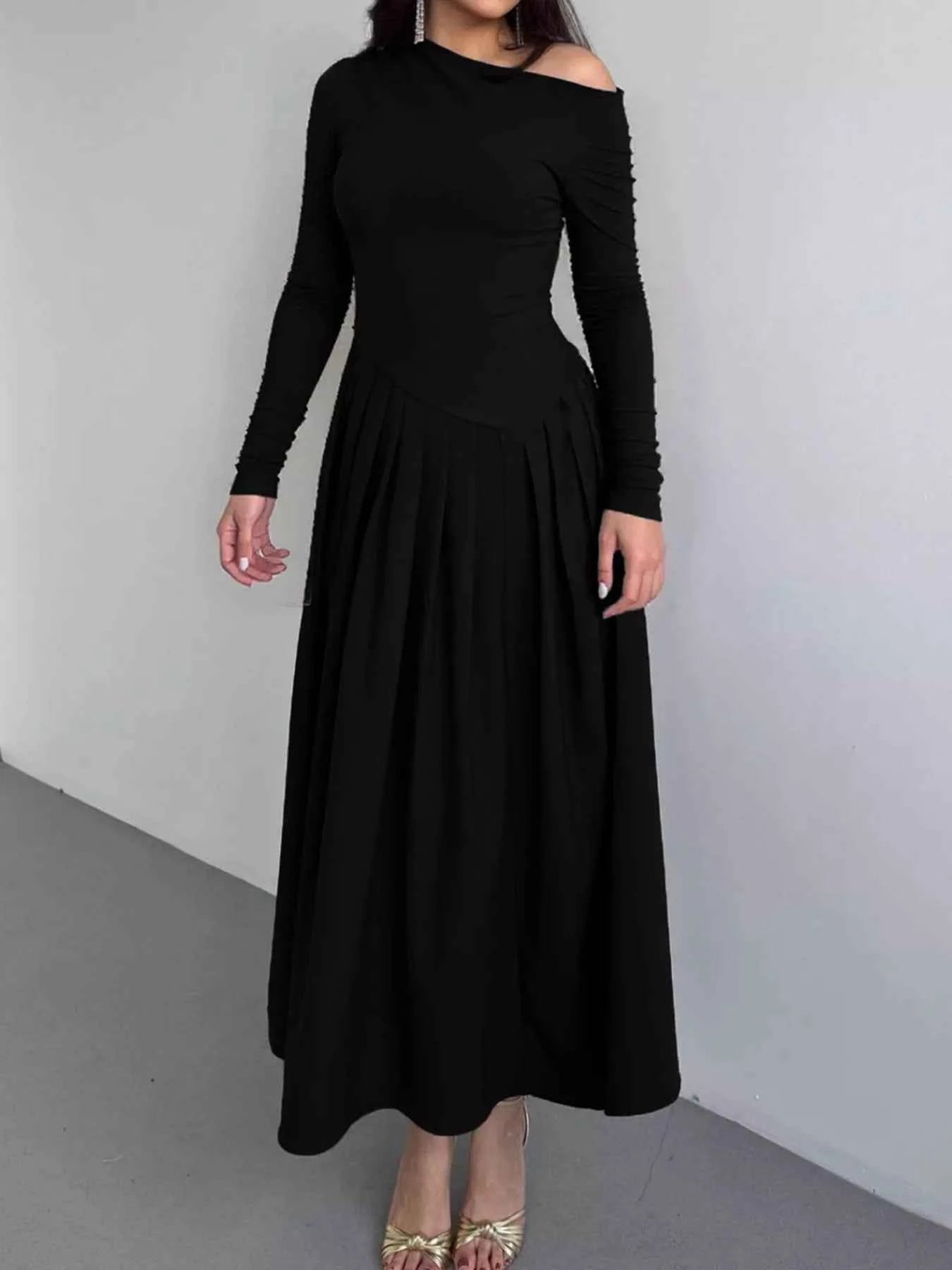 Ruched One Shoulder Long Sleeve Dress