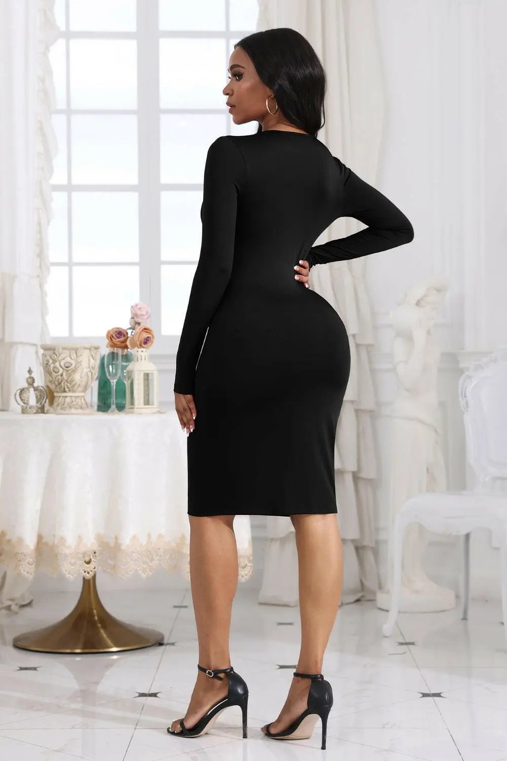 Cutout Twisted Long Sleeve Dress.