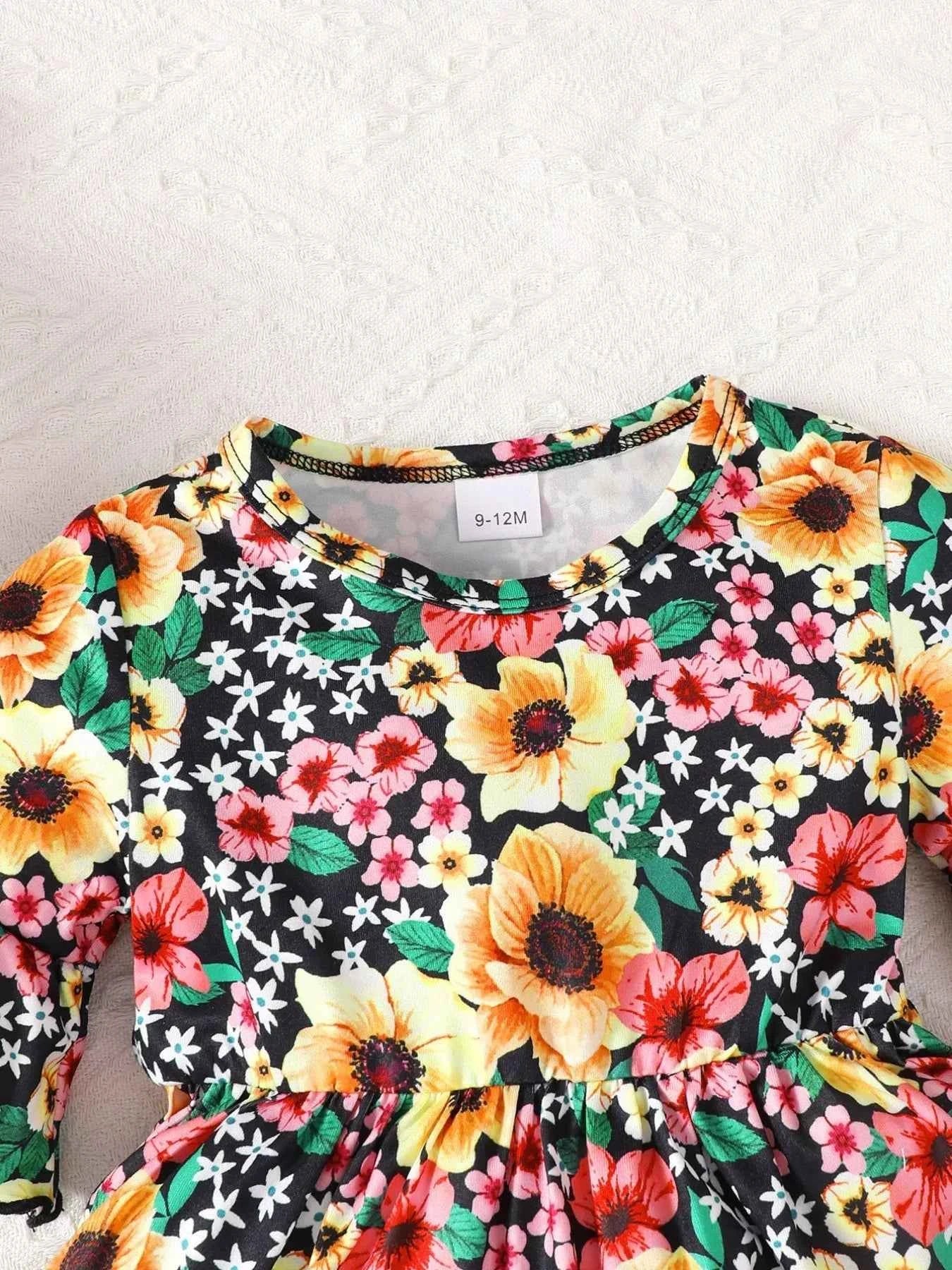 Children's Floral Bell Sleeve Top and Pants Set