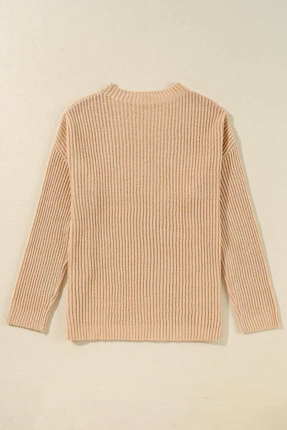 Apricot Cable Knit Drop Shoulder Side Slits Loose Sweater Dear-Lover Dropshipping