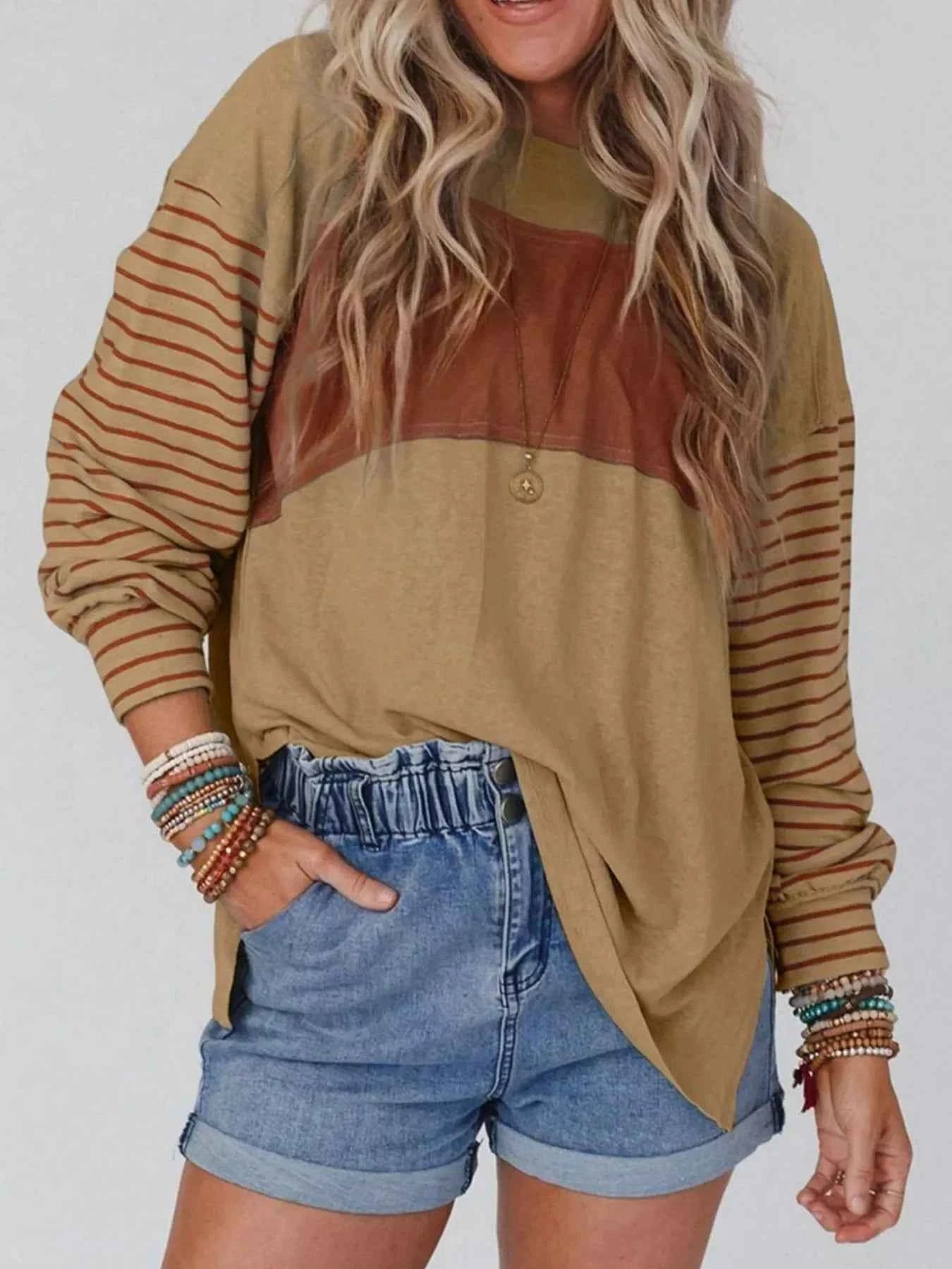 Striped Color Block Long Sleeve T-Shirt