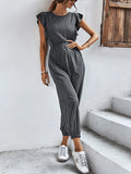 Flutter Sleeve Elastic Waist Jumpsuit.