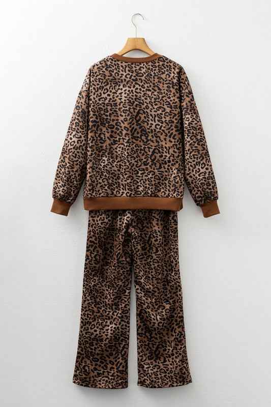 Leopard Contrast Trim Top and Pants Set