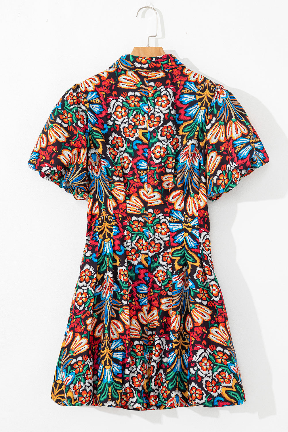 Multicolour Floral Puff Short Sleeve Shirt Mini Dress Dear-Lover Dropshipping