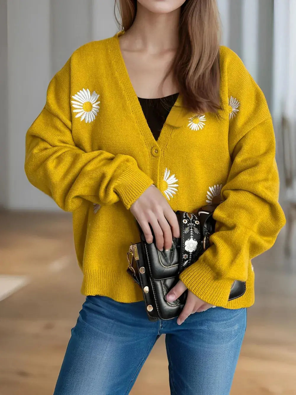 Daisy Button Up V-Neck Cardigan.