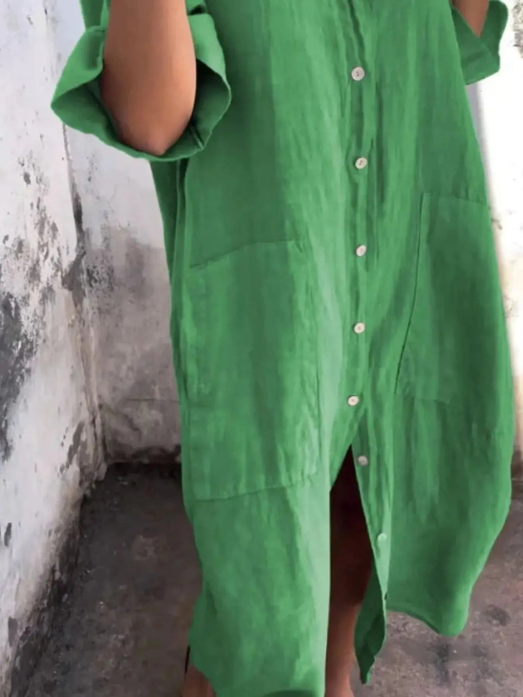 Full Size Casual Linen Button-Down Shirt Dress Plus Size.