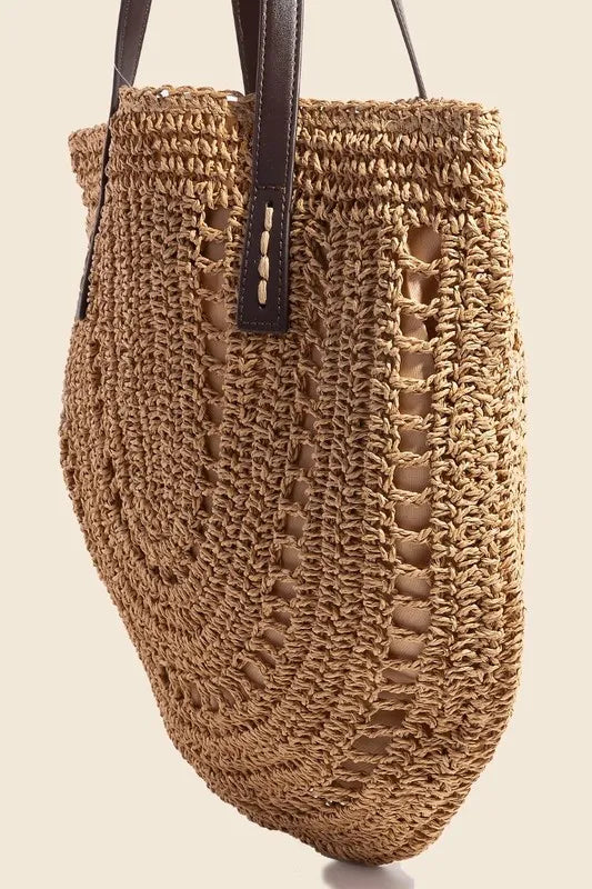 Straw Braided Rounded Tote Bag.