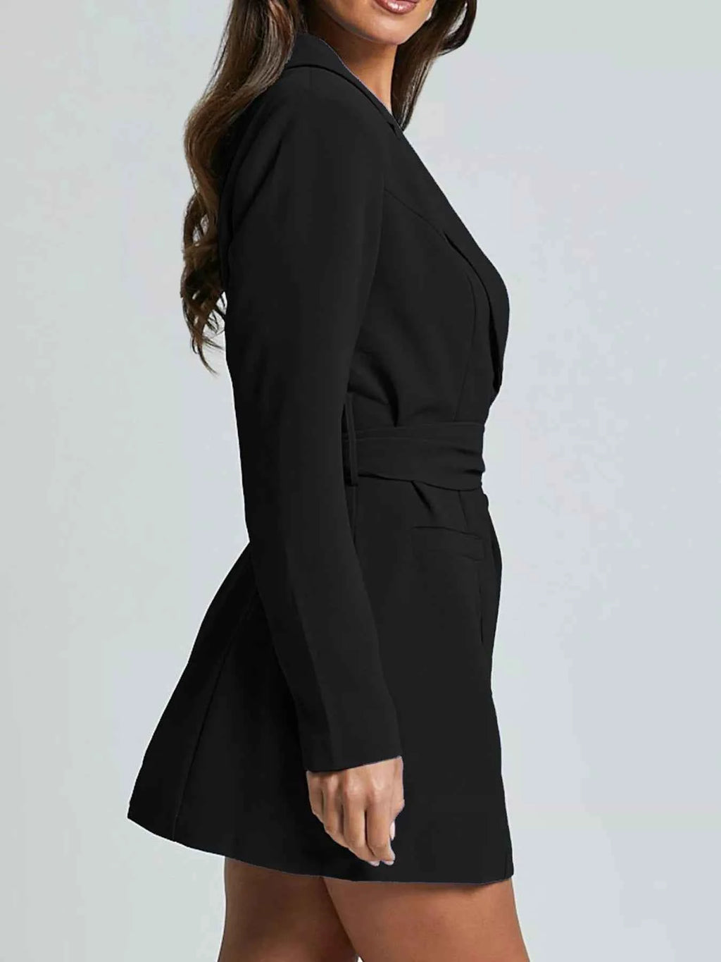 Lapel Collar Tie Waist Blazer