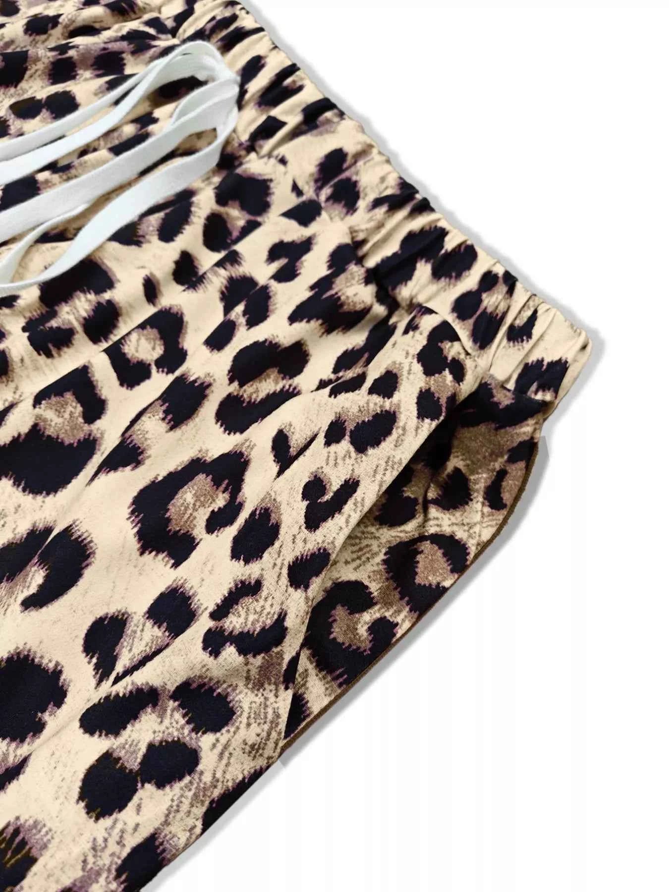 Plus Size Leopard Print Long Sleeve Top and Pants Set