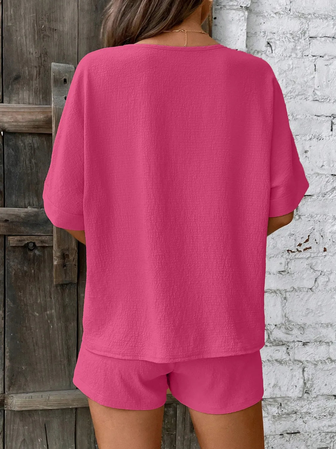 V-Neck Half Sleeve Top and Shorts women Set - CHIC TB