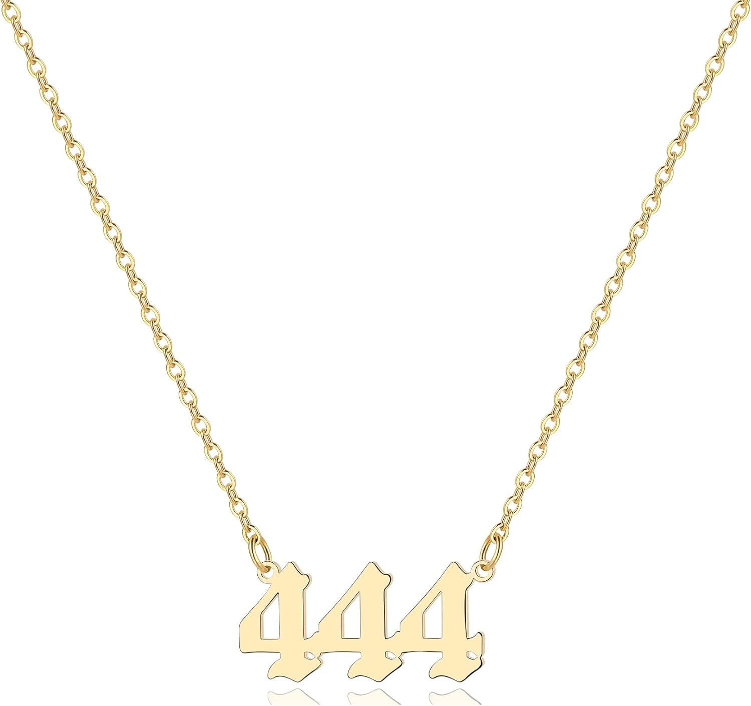 Angel Number Necklace for Women, 18K Gold Plated 000 111 222 333 444 555 666 777 888 999 Necklace Numerology Jewelry
