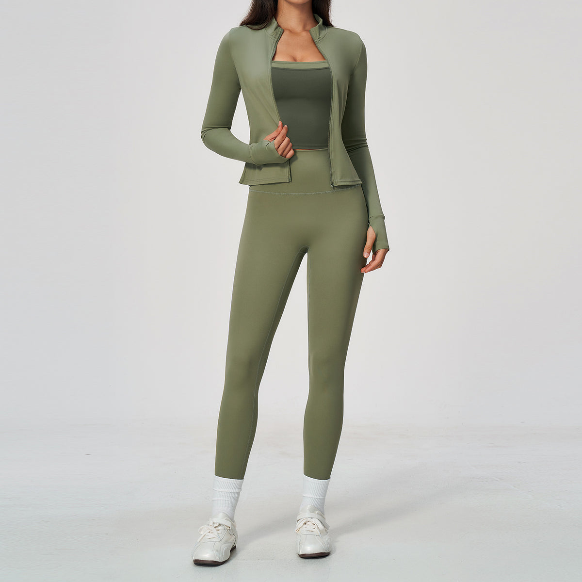 Fitness Wear Set Women's Slim Fit Quick-Dry Breathable 3-Piece Workout Outfit Open Front Yoga Suit