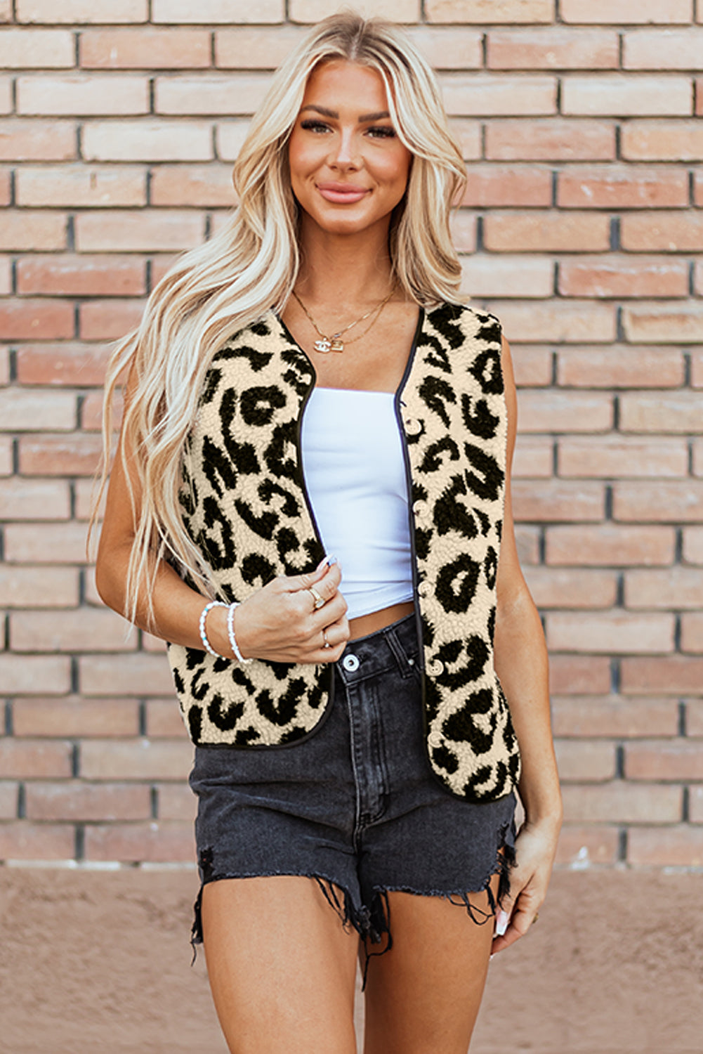 Black Leopard Print Sherpa Vest Coat Dear-Lover Dropshipping