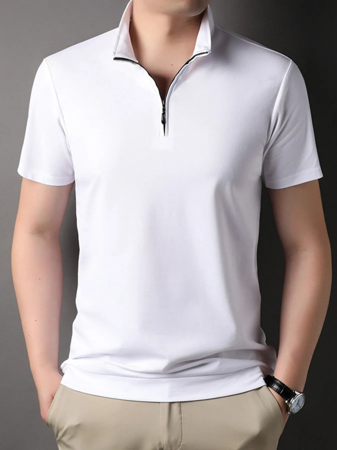 Men's Plus Size Zip Collar Short Sleeve Polo Shirt.