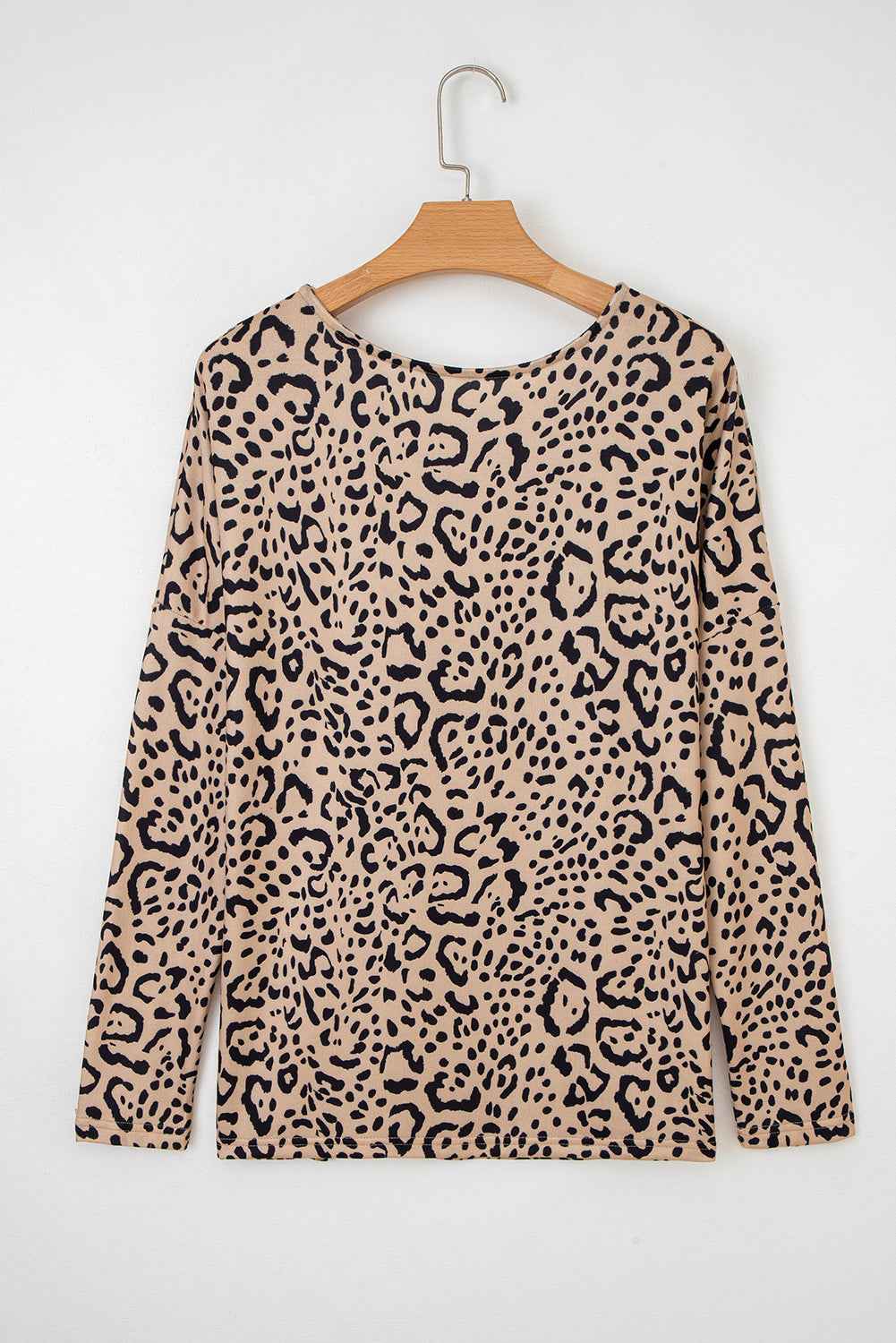 Khaki Leopard Print Long Batwing Sleeve Loose Top