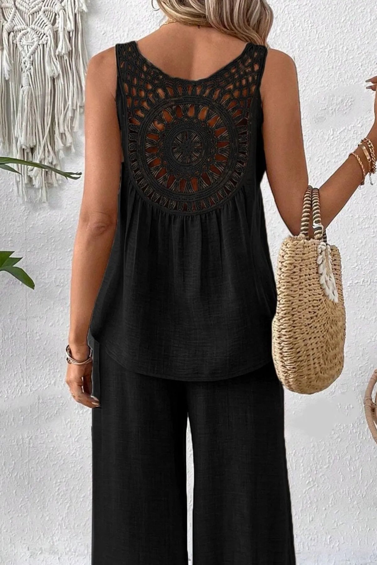 Round Neck Tank and Wide Leg Pants Set - CHIC TB