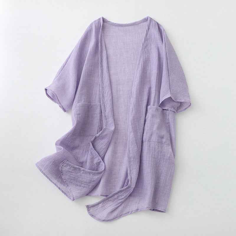 Womens Solid-color Loose-fitting Midi Shawl Coat
