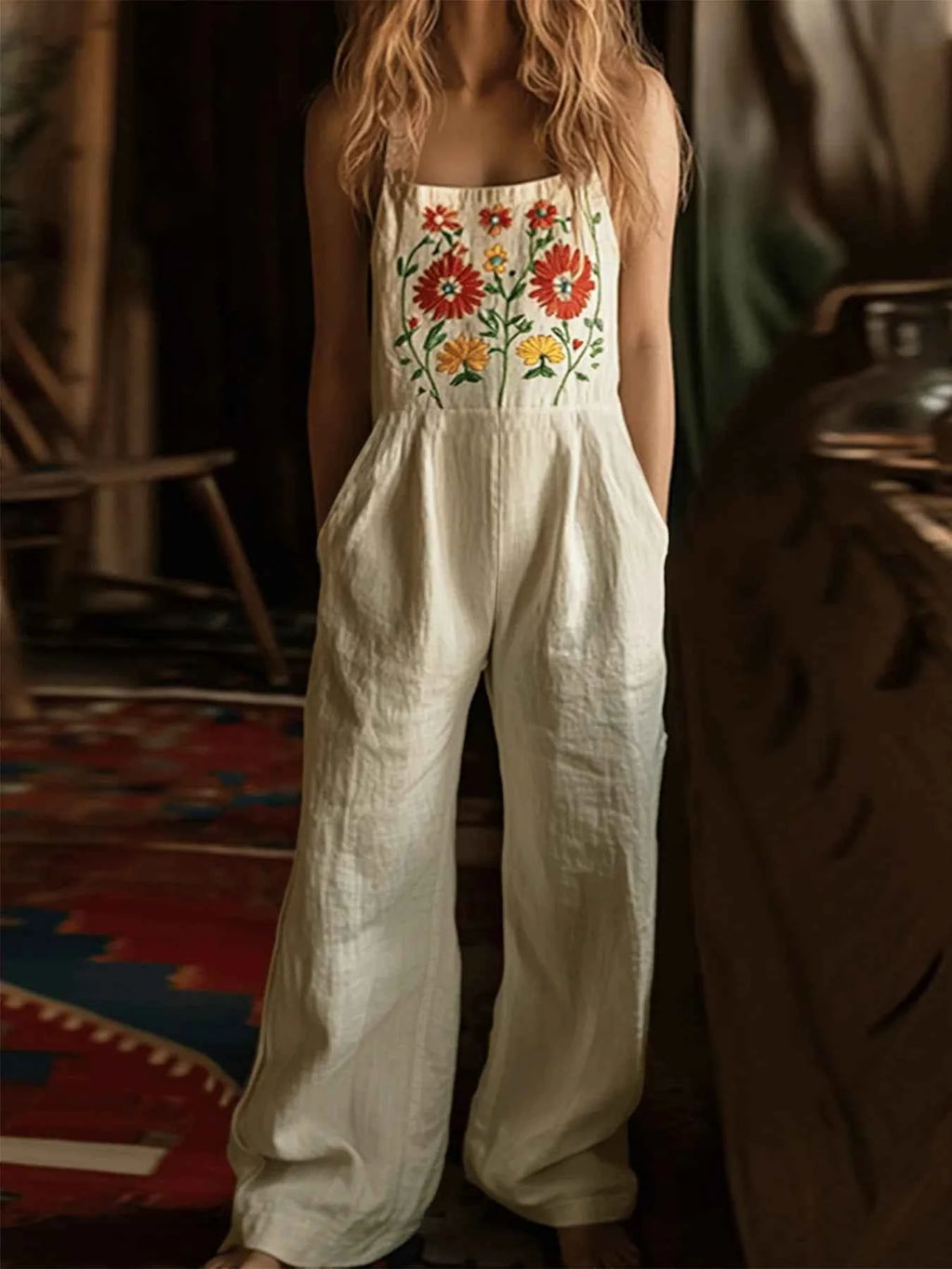 Floral Embroidered Wide Leg Jumpsuit