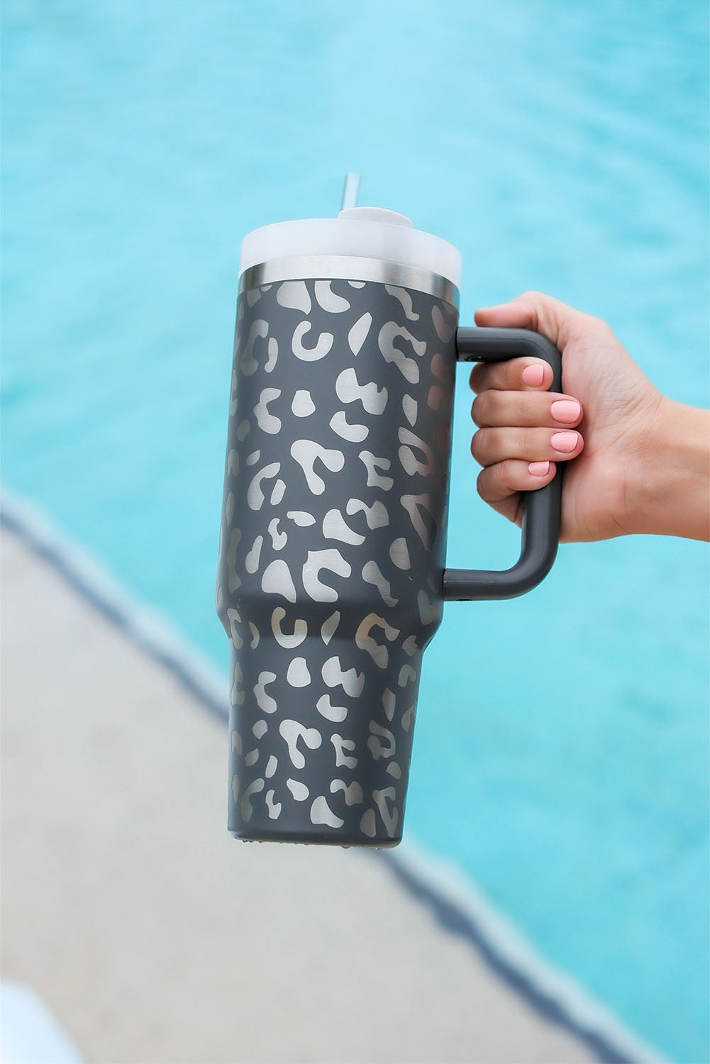 Gray Leopard Print 40OZ Stainless Steel Portable Cup with Handle Dear-Lover Dropshipping