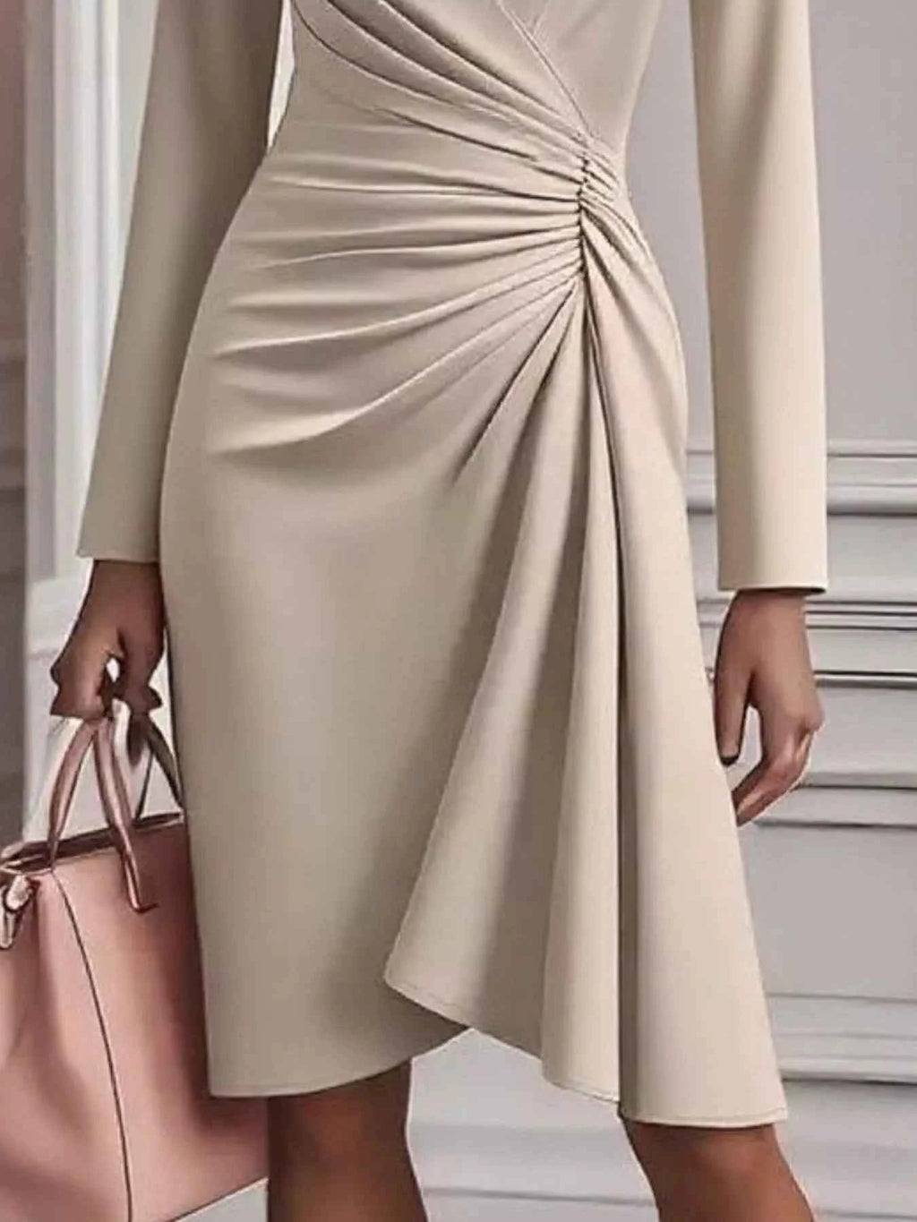 Ruched Surplice Long Sleeve Dress