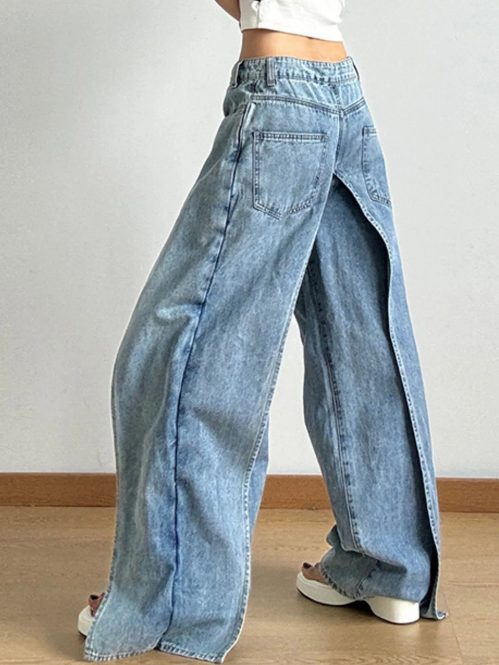 Wide Leg Wash women Patchwork Jeans.