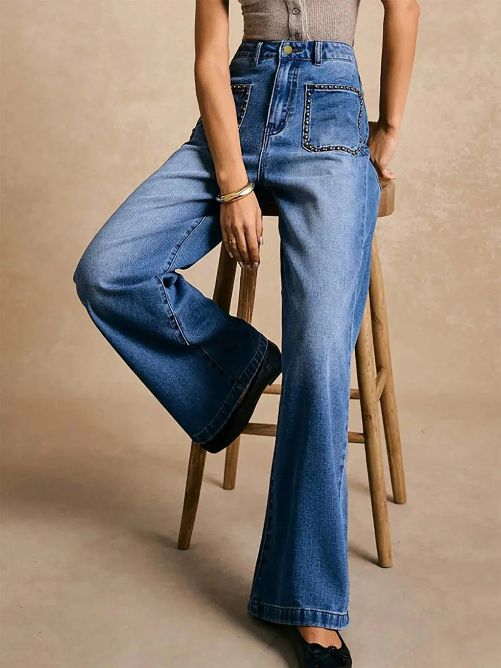 High-Waisted Wide-Leg Pocket Jeans.