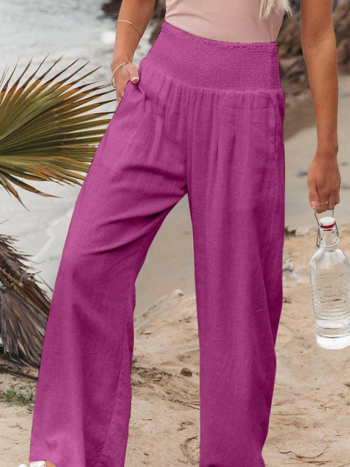 Full Size Smocked Waist Wide Leg Pants.