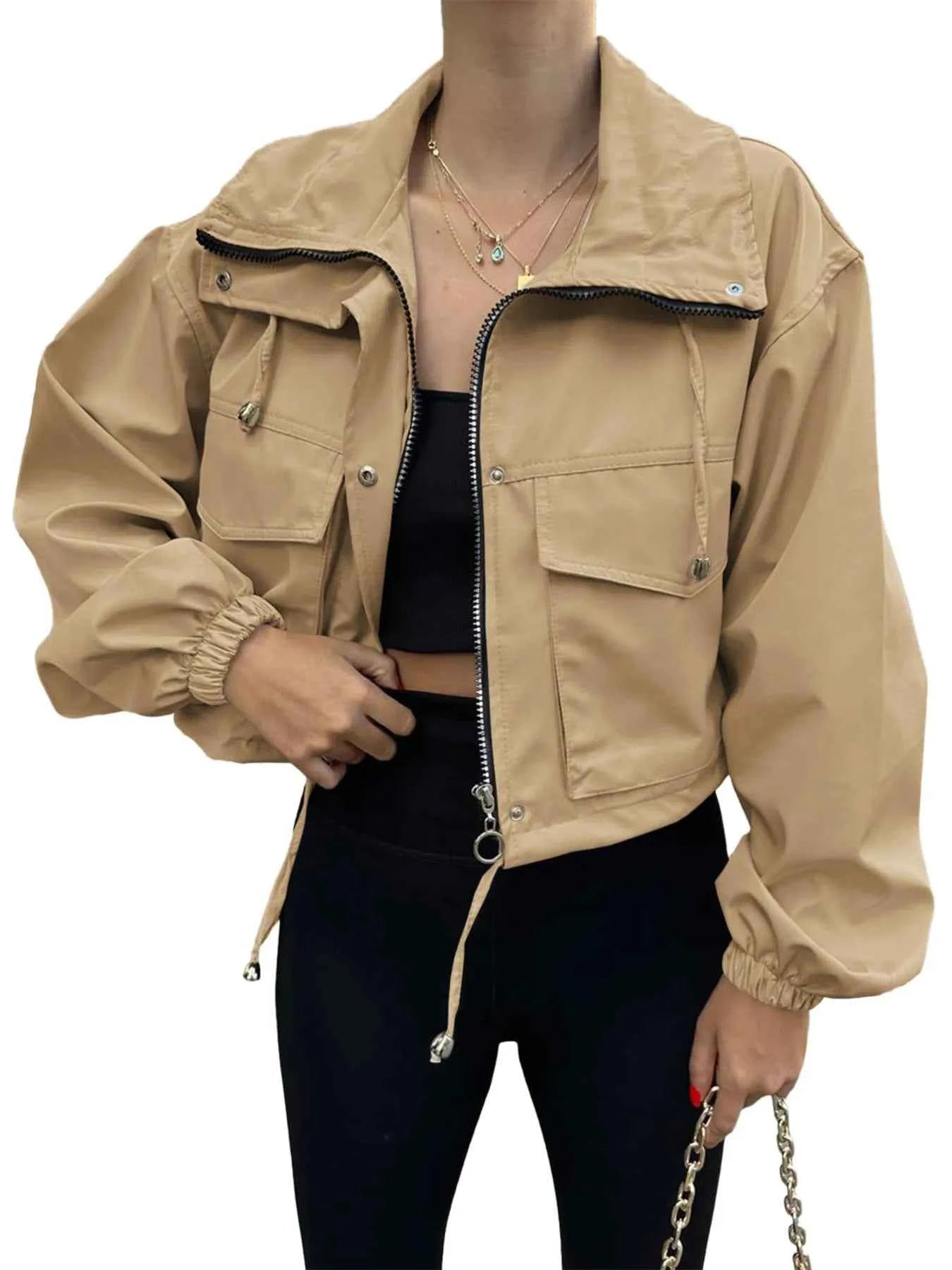 Drawstring Hem Zip Up Jacket
